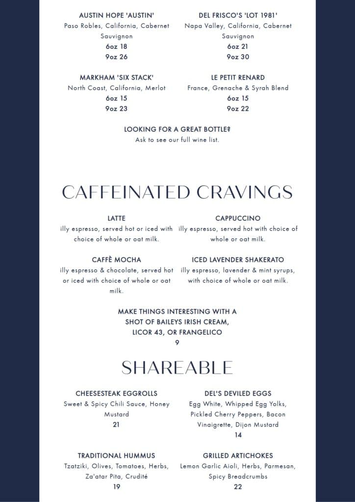 Del Frisco's Grille Brookfield Place Menu