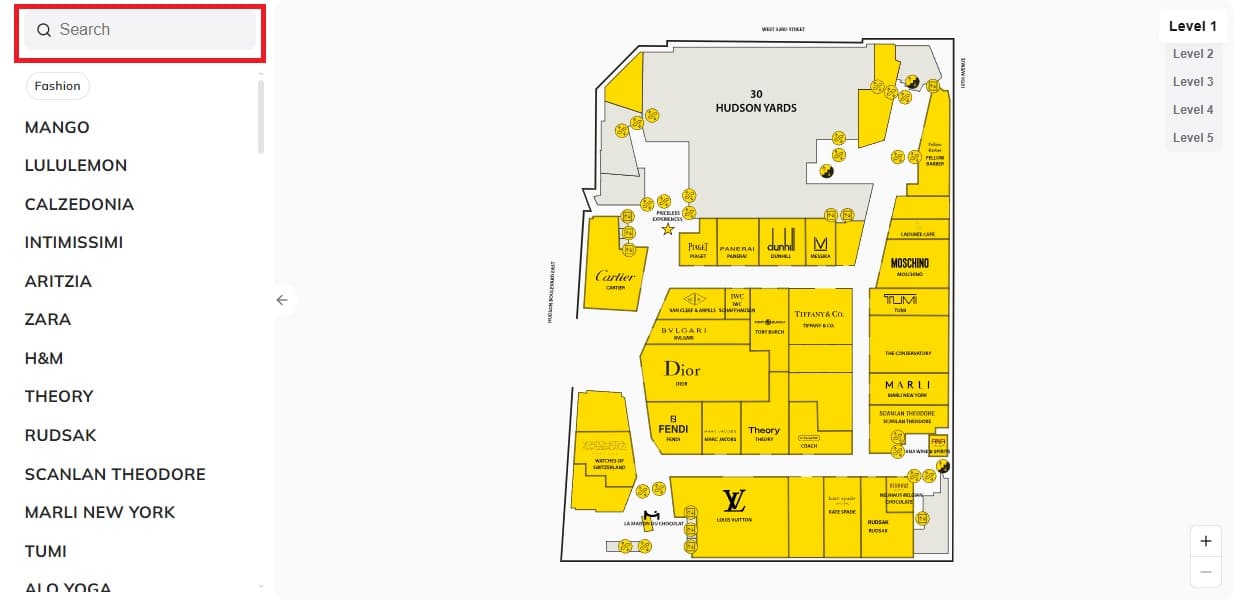 hudson yards directory map search shop