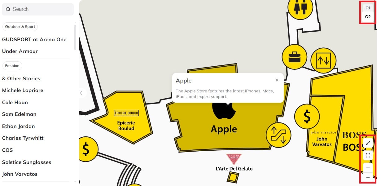 Westfield World Trade Center Directory Map Change Level and Zoom