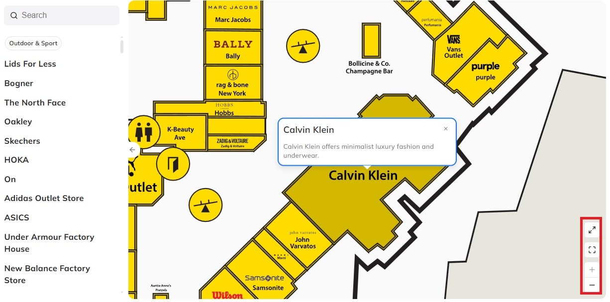 Woodbury Common Premium Outlets Directory Map Zoom
