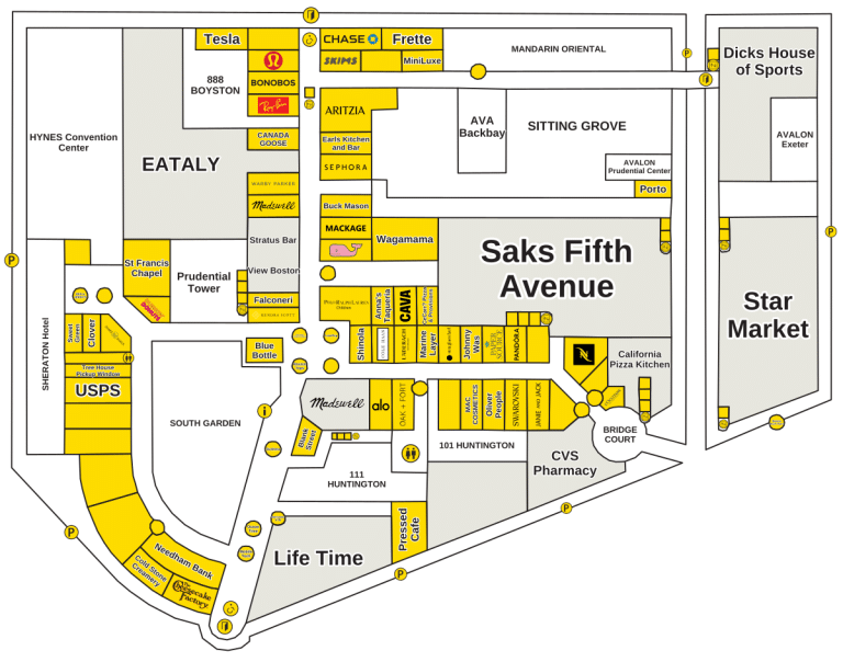 The Shops at Prudential Center Directory Map